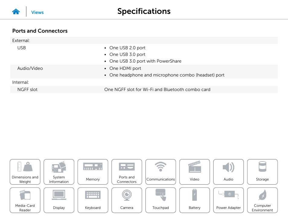 Ports and, Connectors, Specifications | Ports and connectors | Dell Inspiron 15 7547 User Manual | Page 10 / 22