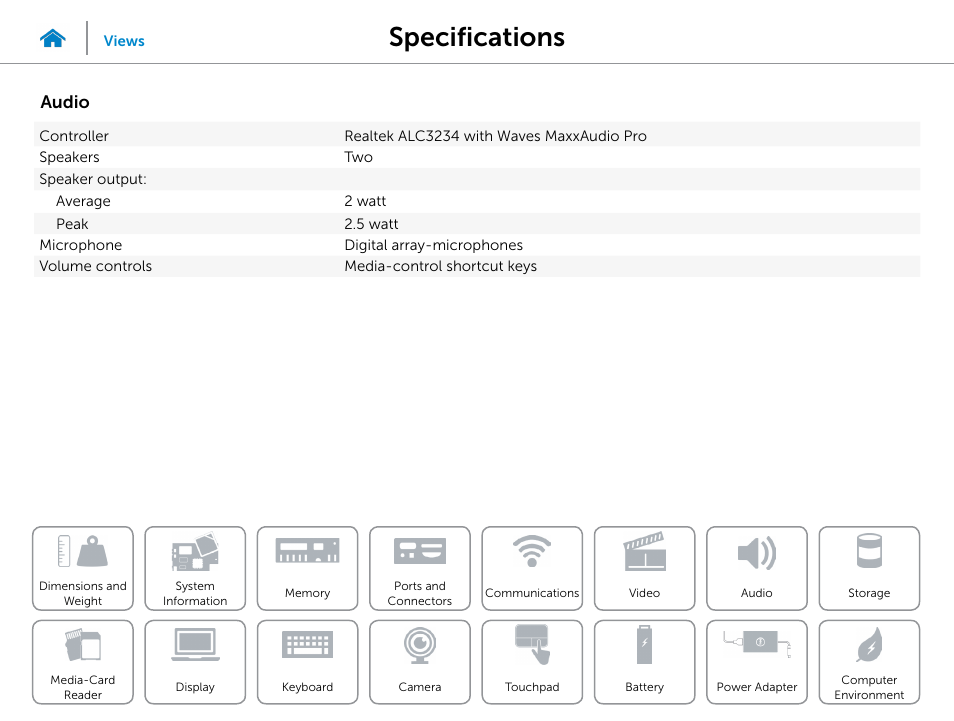 Audio, Specifications | Dell Inspiron 15 7547 User Manual | Page 13 / 22