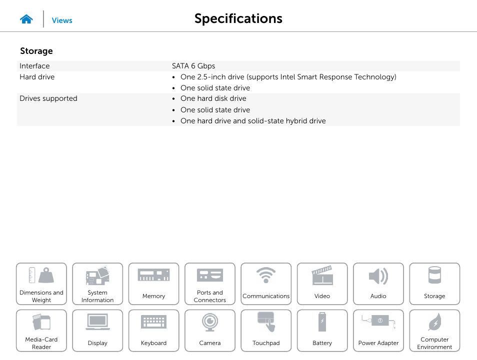 Storage, Specifications | Dell Inspiron 15 7547 User Manual | Page 14 / 22