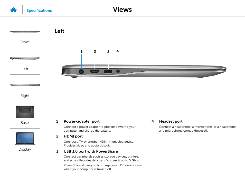Left, Views | Dell Inspiron 15 7547 User Manual | Page 3 / 22