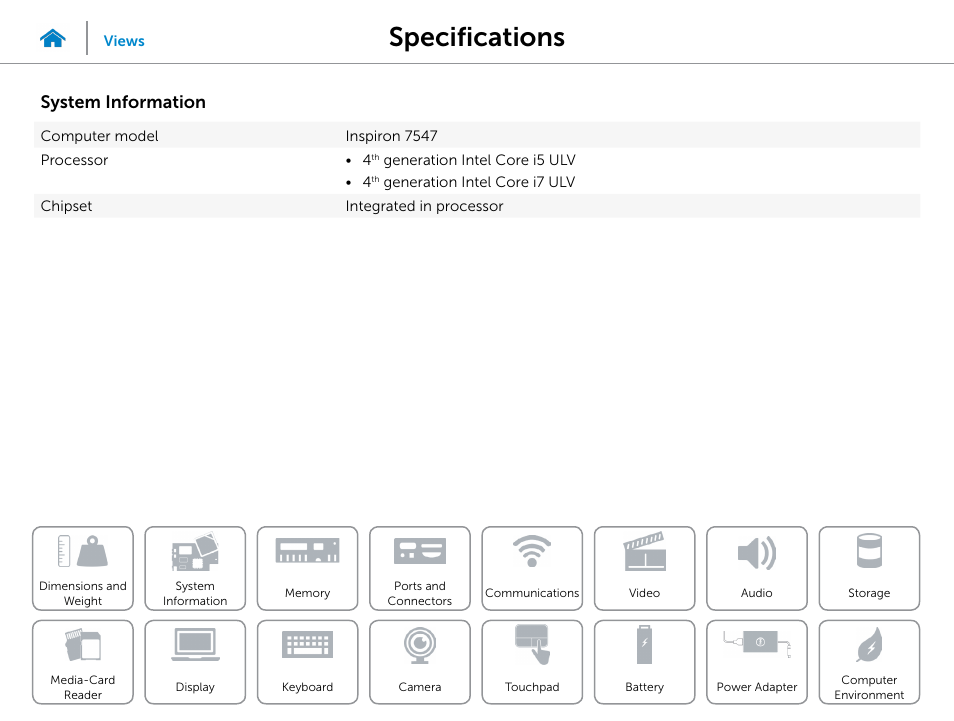 System, Information, Specifications | System information | Dell Inspiron 15 7547 User Manual | Page 8 / 22