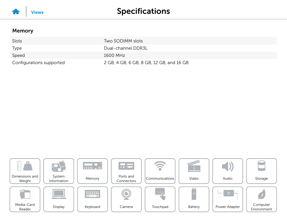 Memory, Specifications | Dell Inspiron 15 7547 User Manual | Page 9 / 22