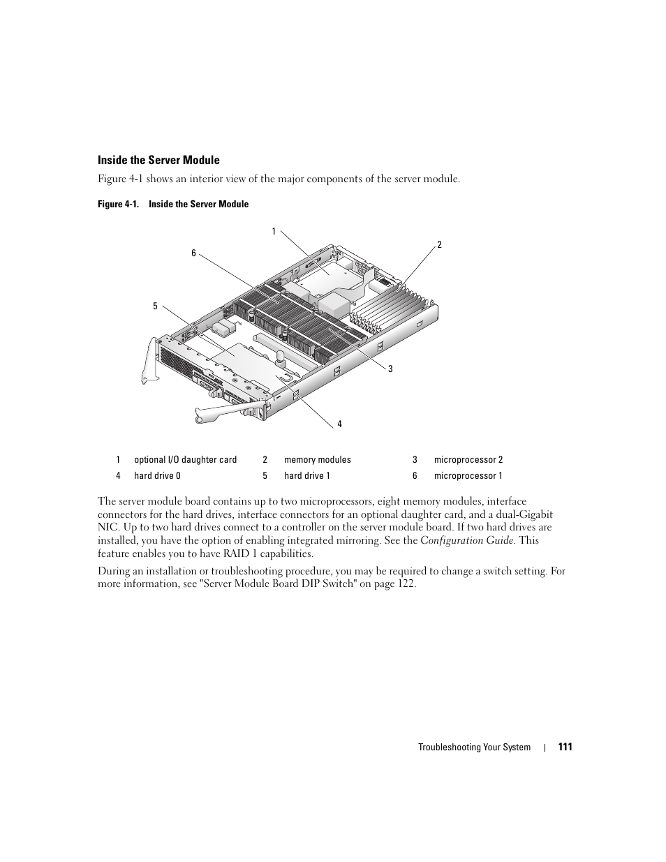 Inside the server module | Dell POWEREDGE 1955 User Manual | Page 111 / 160