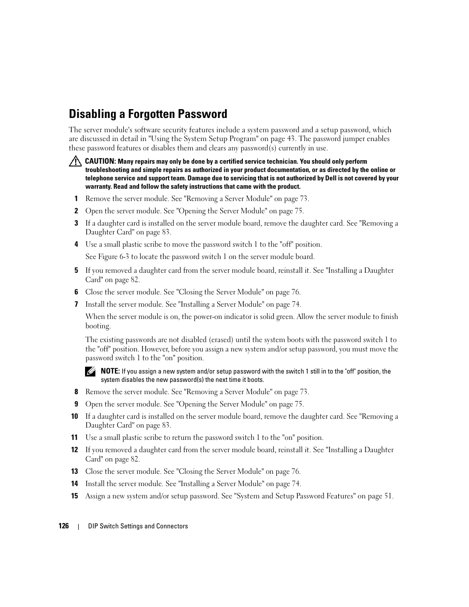 Disabling a forgotten password | Dell POWEREDGE 1955 User Manual | Page 126 / 160