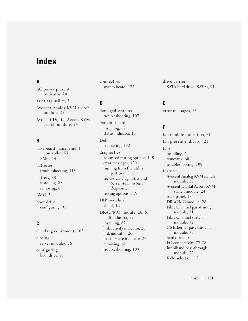 Index | Dell POWEREDGE 1955 User Manual | Page 157 / 160