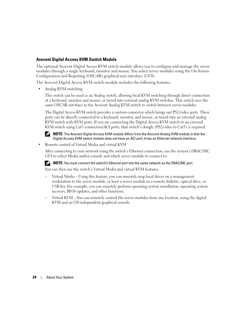 Avocent digital access kvm switch module | Dell POWEREDGE 1955 User Manual | Page 24 / 160