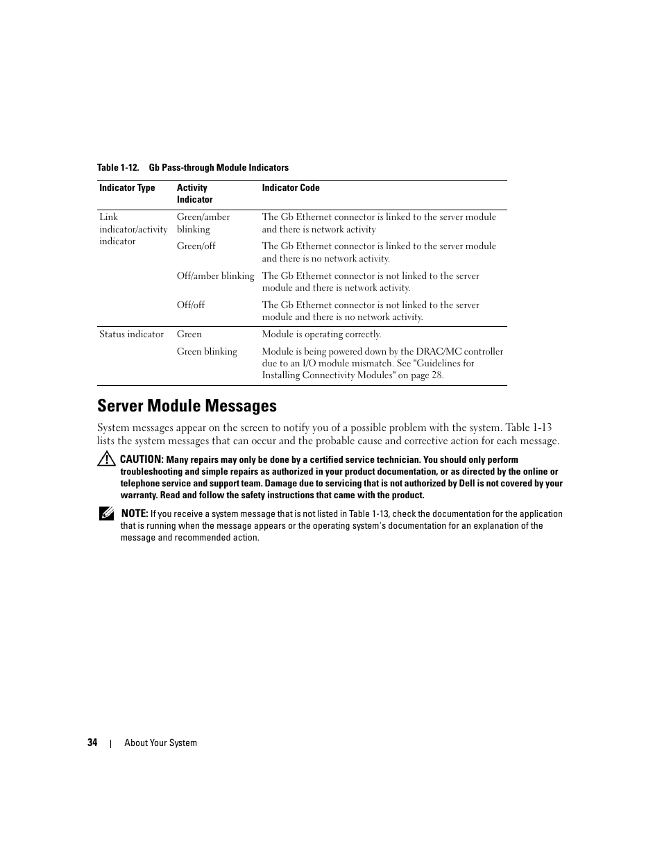 Server module messages | Dell POWEREDGE 1955 User Manual | Page 34 / 160