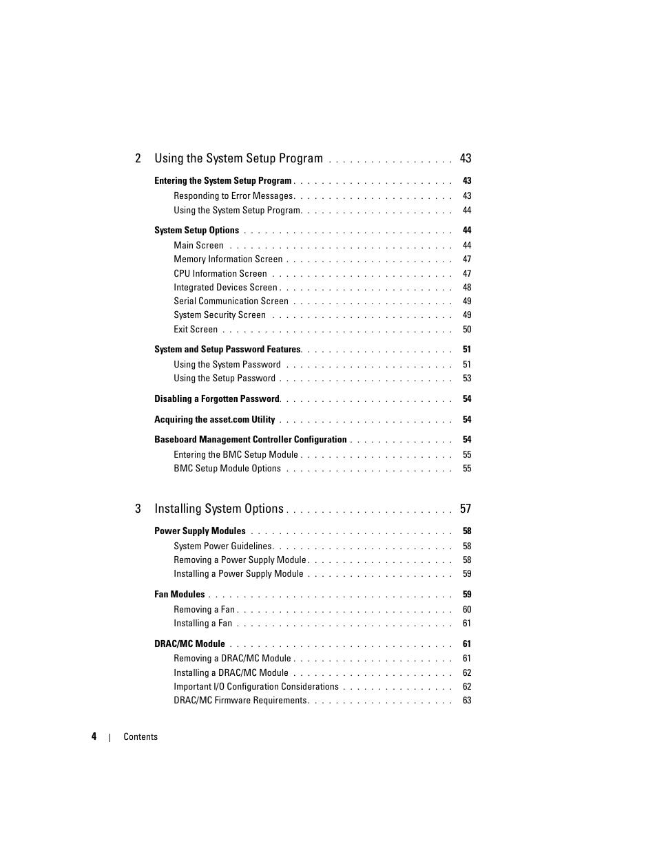 2using the system setup program, 3installing system options | Dell POWEREDGE 1955 User Manual | Page 4 / 160