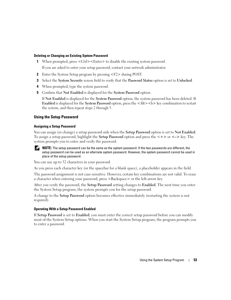 Using the setup password | Dell POWEREDGE 1955 User Manual | Page 53 / 160