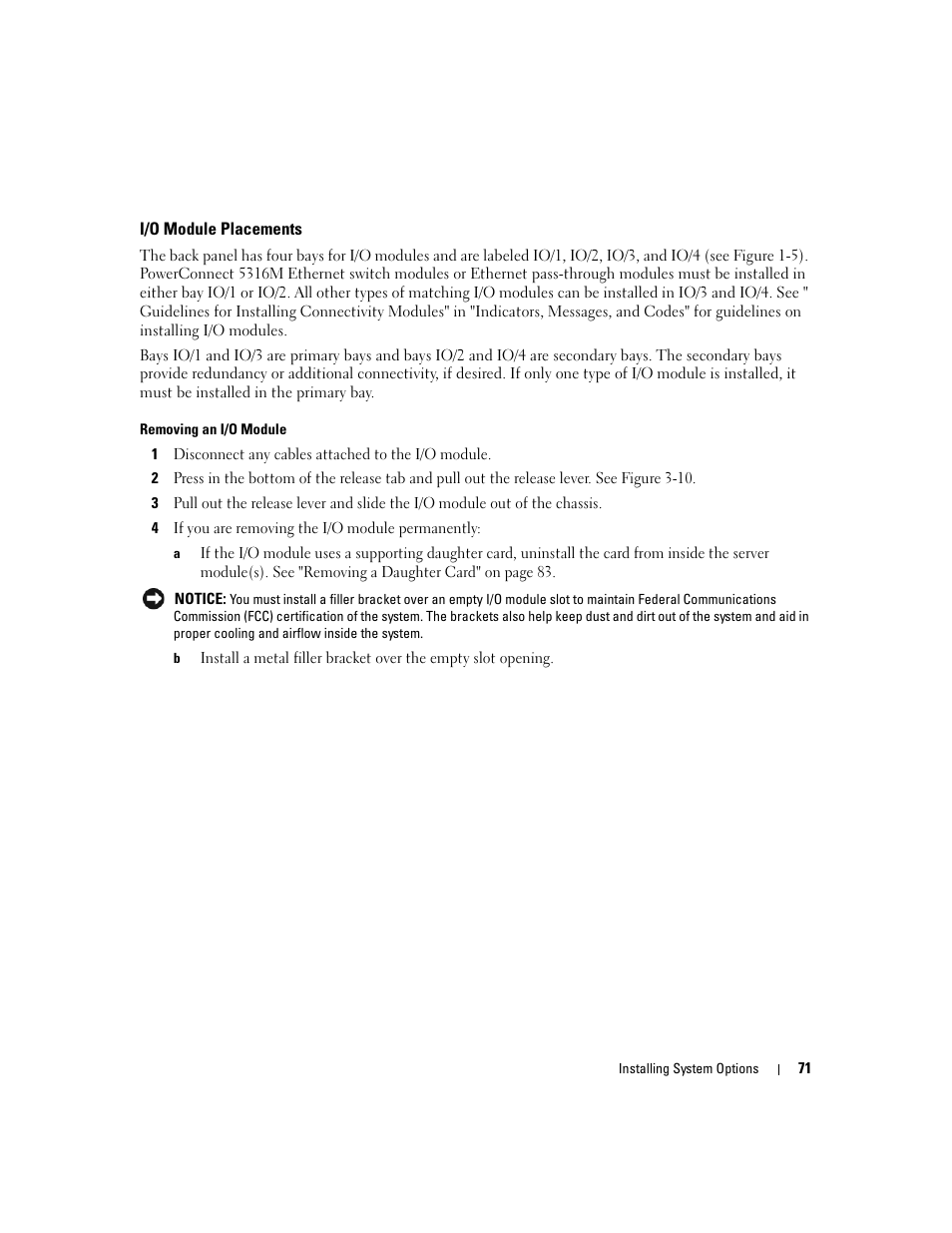 I/o module placements | Dell POWEREDGE 1955 User Manual | Page 71 / 160