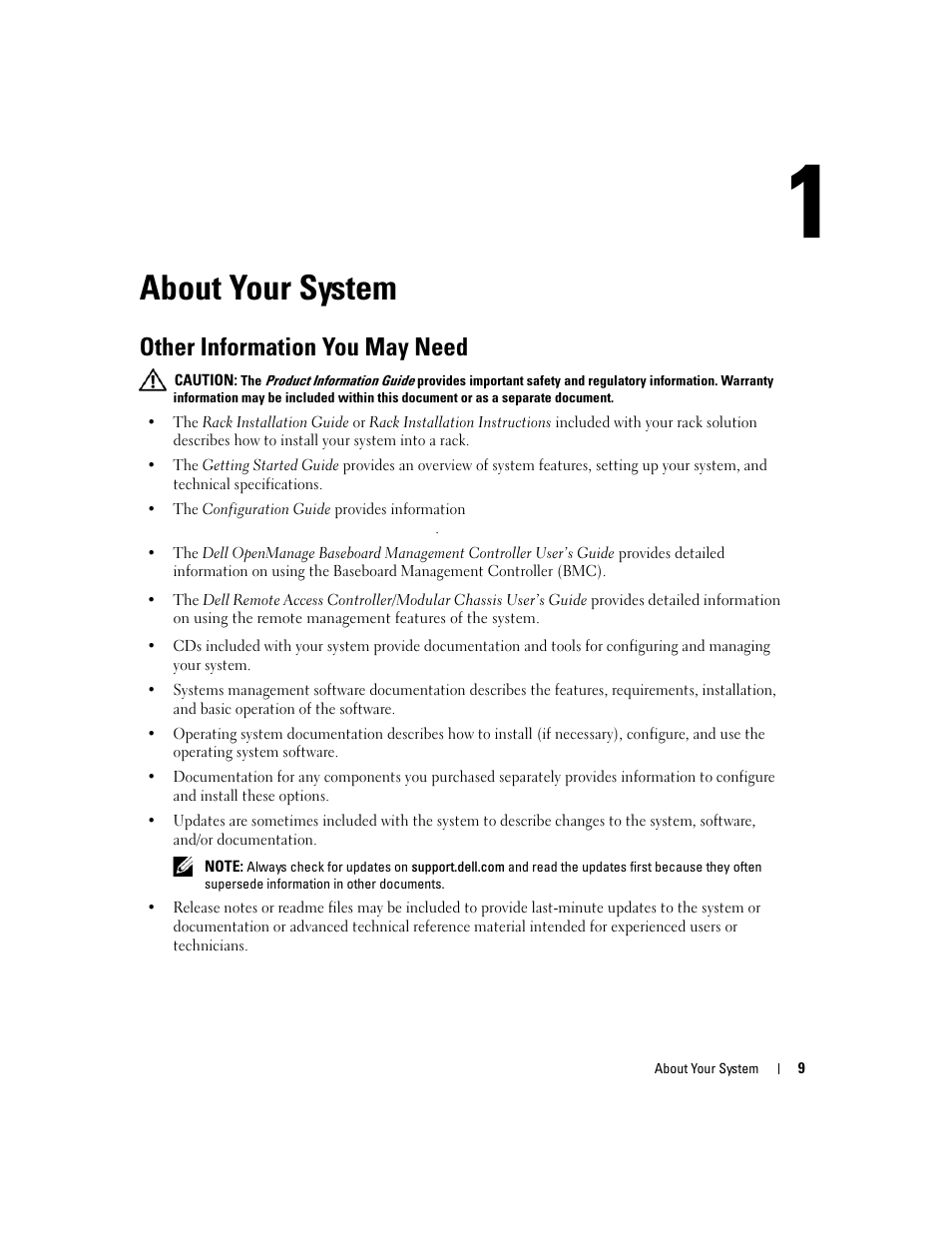 About your system, Other information you may need | Dell POWEREDGE 1955 User Manual | Page 9 / 160