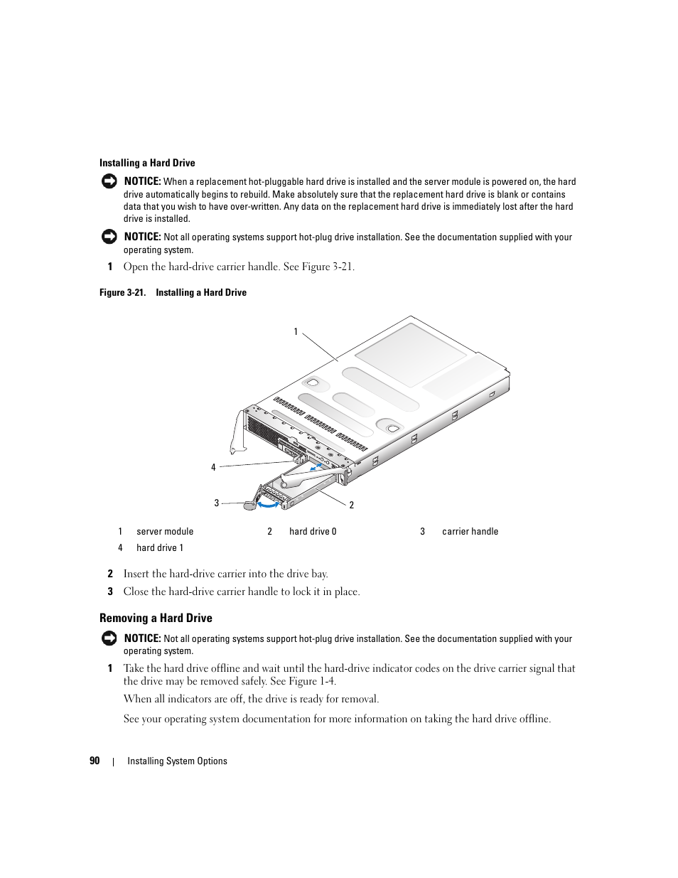 Removing a hard drive | Dell POWEREDGE 1955 User Manual | Page 90 / 160