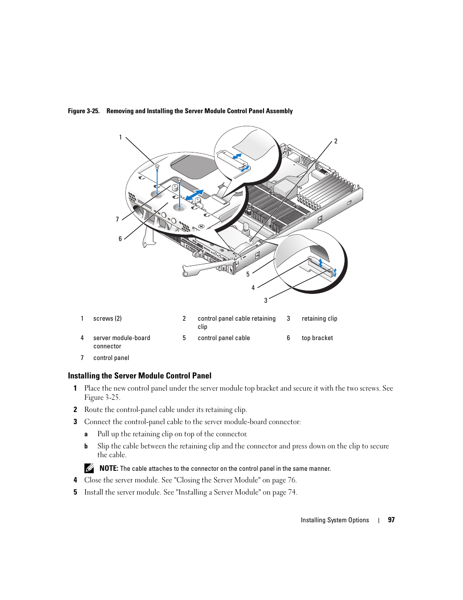 Installing the server module control panel, Move it. see figure 3-25 | Dell POWEREDGE 1955 User Manual | Page 97 / 160