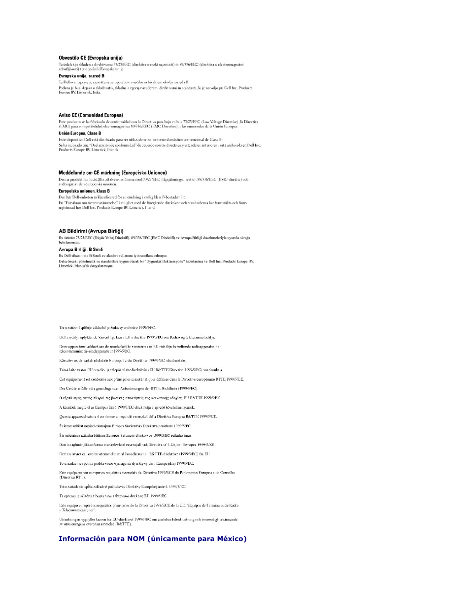 Ce mark notice, Información para nom (únicamente para méxico) | Dell 1320c Network Color Laser Printer User Manual | Page 125 / 137
