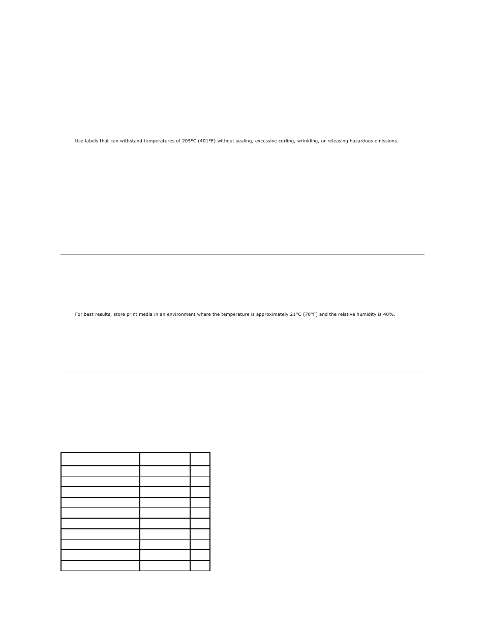 Storing print media, Identifying print media sources and specifications, Print media sizes and support | Dell 1320c Network Color Laser Printer User Manual | Page 42 / 137