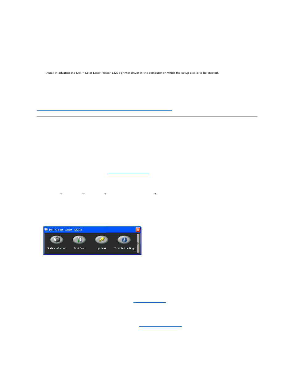 Printer settings utility, Software update, Status window | Tool box, Updater | Dell 1320c Network Color Laser Printer User Manual | Page 75 / 137