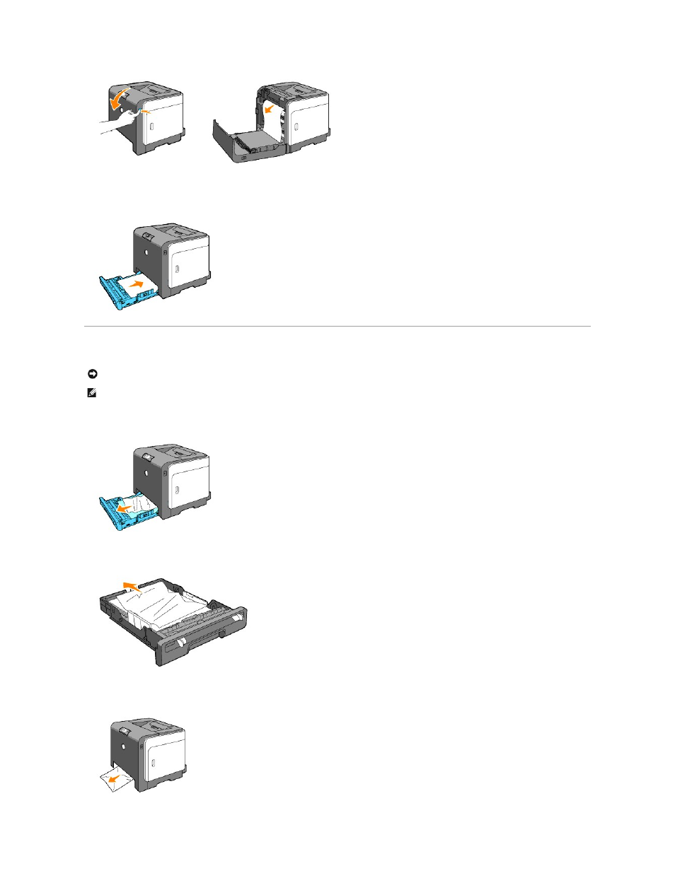 Clearing paper jams from the tray 1 | Dell 1320c Network Color Laser Printer User Manual | Page 85 / 137