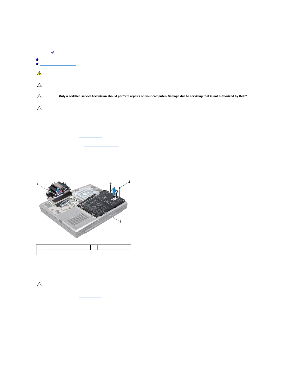 Battery pack, Removing the battery pack, Replacing the battery pack | Dell Alienware M11x (Early 2010) User Manual | Page 2 / 39