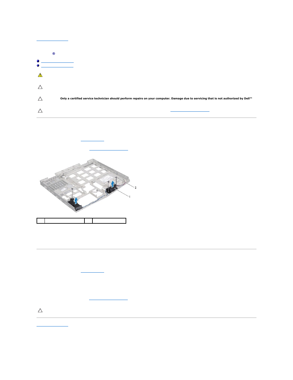 Speakers, Removing the speakers, Replacing the speakers | Dell Alienware M11x (Early 2010) User Manual | Page 35 / 39