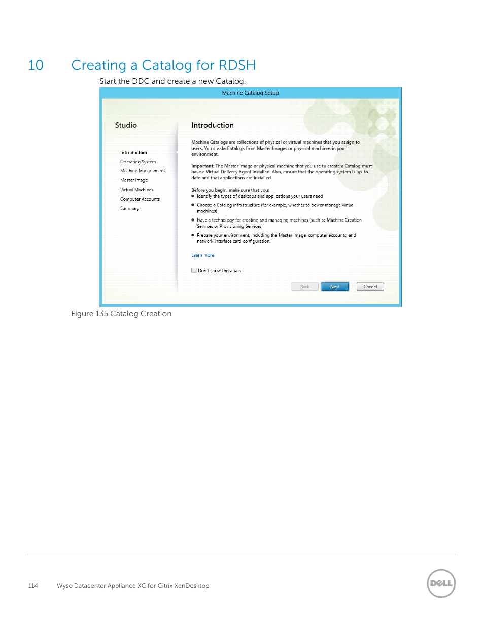 10 creating a catalog for rdsh | Dell XC Web-Scale Converged Appliance User Manual | Page 114 / 137