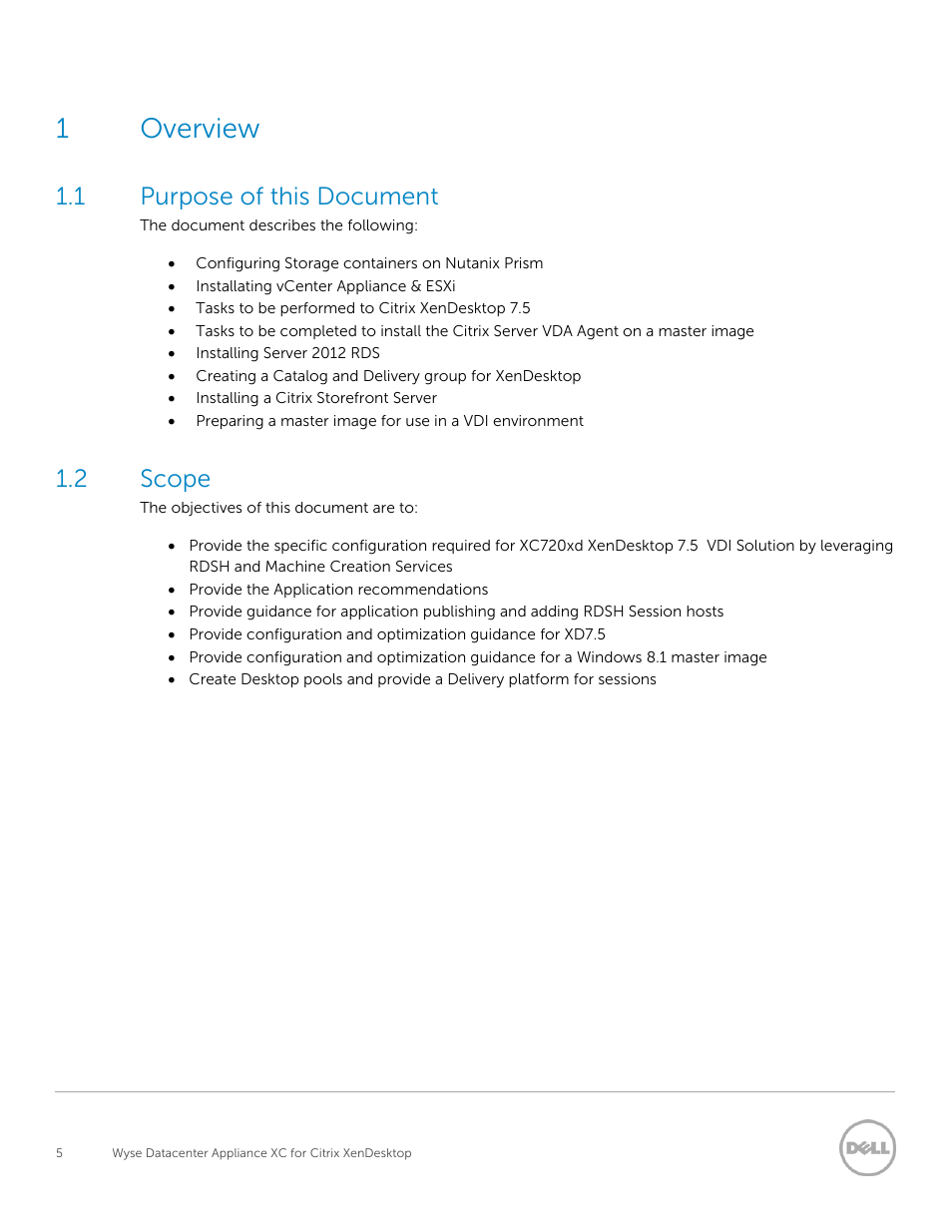 1overview, 1 purpose of this document, 2 scope | Dell XC Web-Scale Converged Appliance User Manual | Page 5 / 137