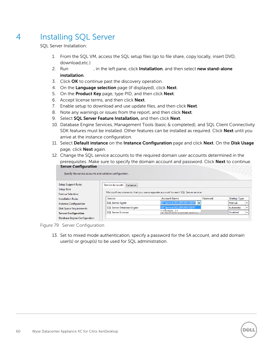 4installing sql server | Dell XC Web-Scale Converged Appliance User Manual | Page 60 / 137