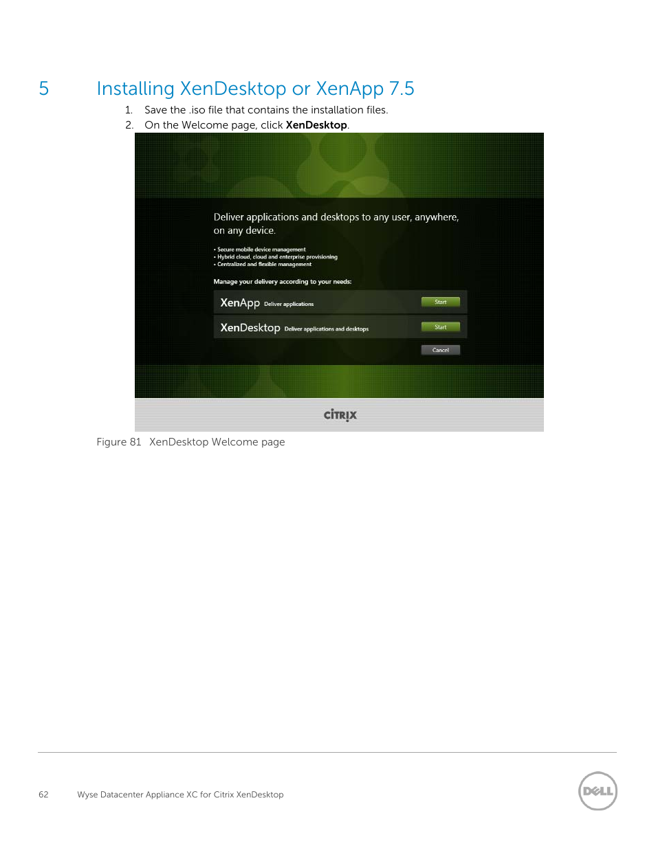 5installing xendesktop or xenapp 7.5 | Dell XC Web-Scale Converged Appliance User Manual | Page 62 / 137