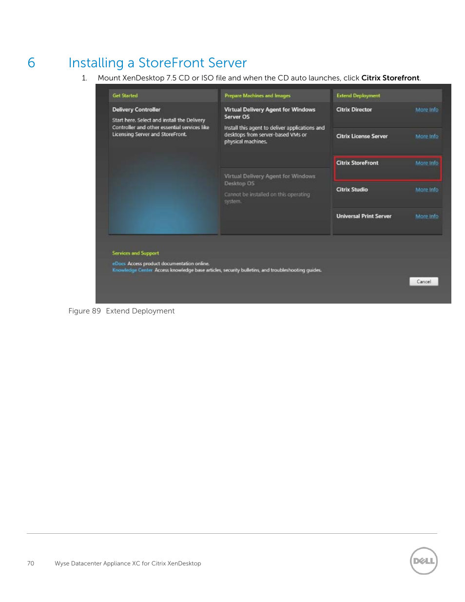 6installing a storefront server | Dell XC Web-Scale Converged Appliance User Manual | Page 70 / 137