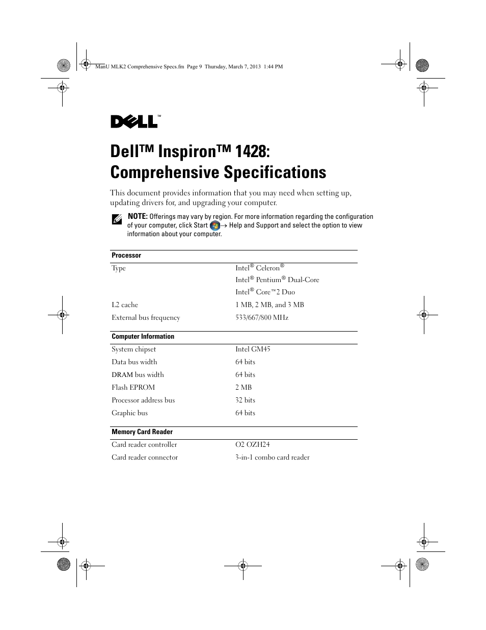 Dell Inspiron 1428 (Late 2009) User Manual | 6 pages