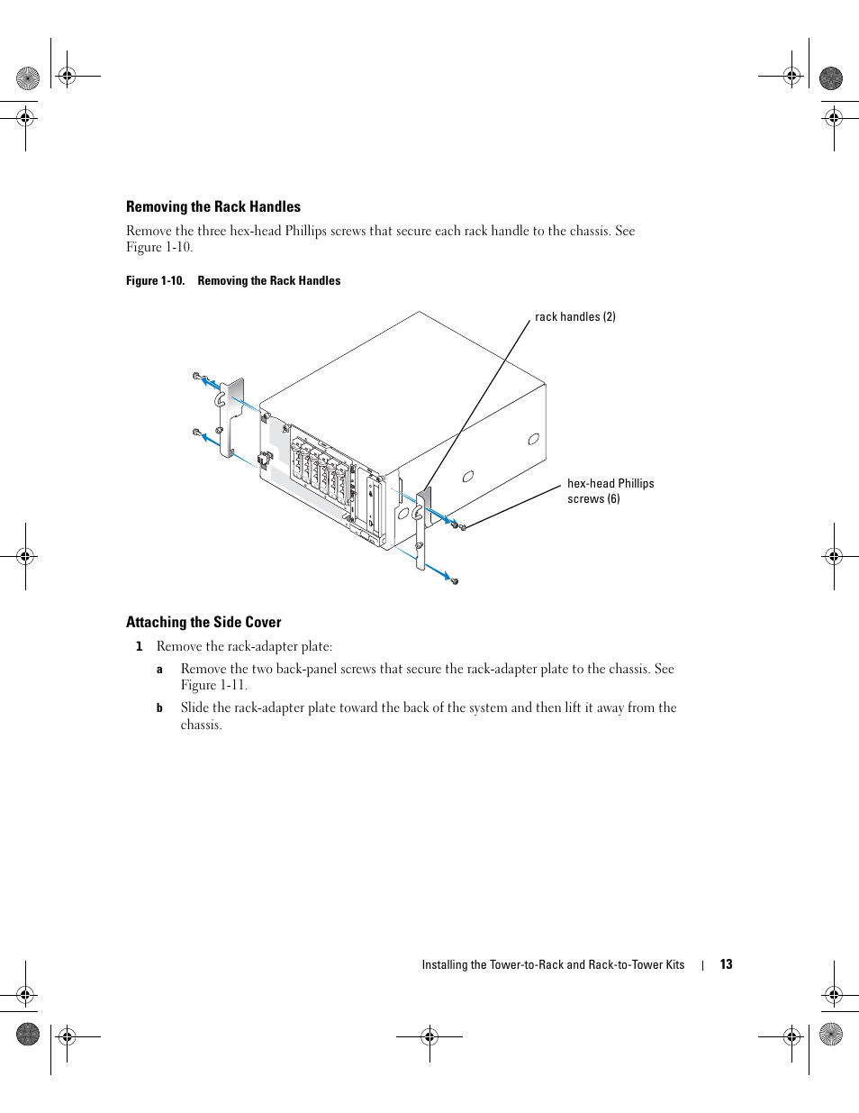 Removing the rack handles, Attaching the side cover | Dell PowerEdge 1800 User Manual | Page 15 / 20