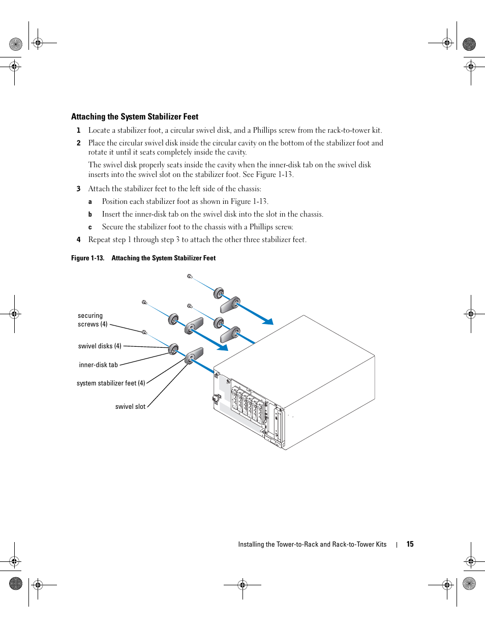 Attaching the system stabilizer feet | Dell PowerEdge 1800 User Manual | Page 17 / 20