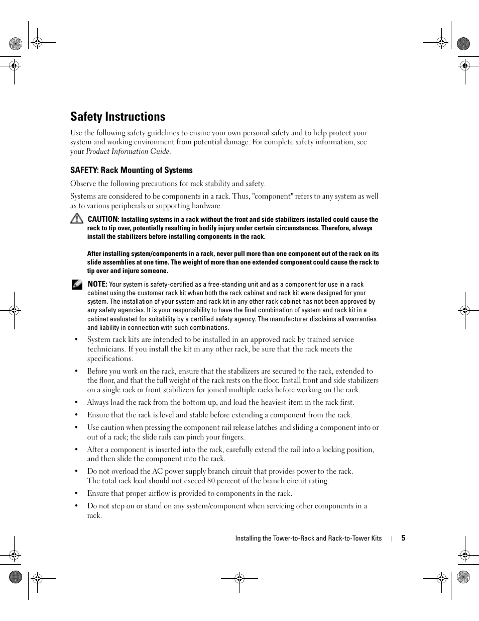 Safety instructions, Safety: rack mounting of systems | Dell PowerEdge 1800 User Manual | Page 7 / 20