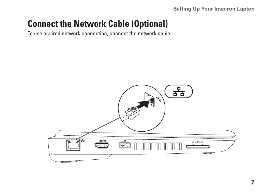 Connect the network cable (optional) | Dell Inspiron 10z (1120, Mid 2010) User Manual | Page 9 / 86