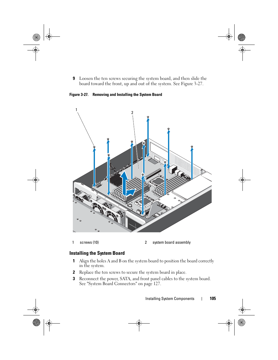 Installing the system board | Dell PowerEdge C2100 User Manual | Page 109 / 144