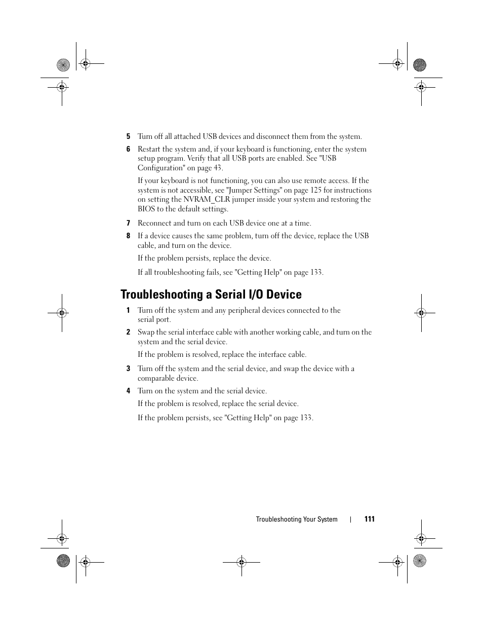 Troubleshooting a serial i/o device, To step 5 | Dell PowerEdge C2100 User Manual | Page 115 / 144