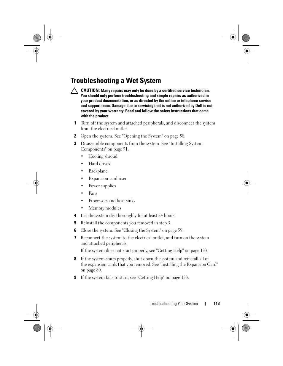 Troubleshooting a wet system | Dell PowerEdge C2100 User Manual | Page 117 / 144