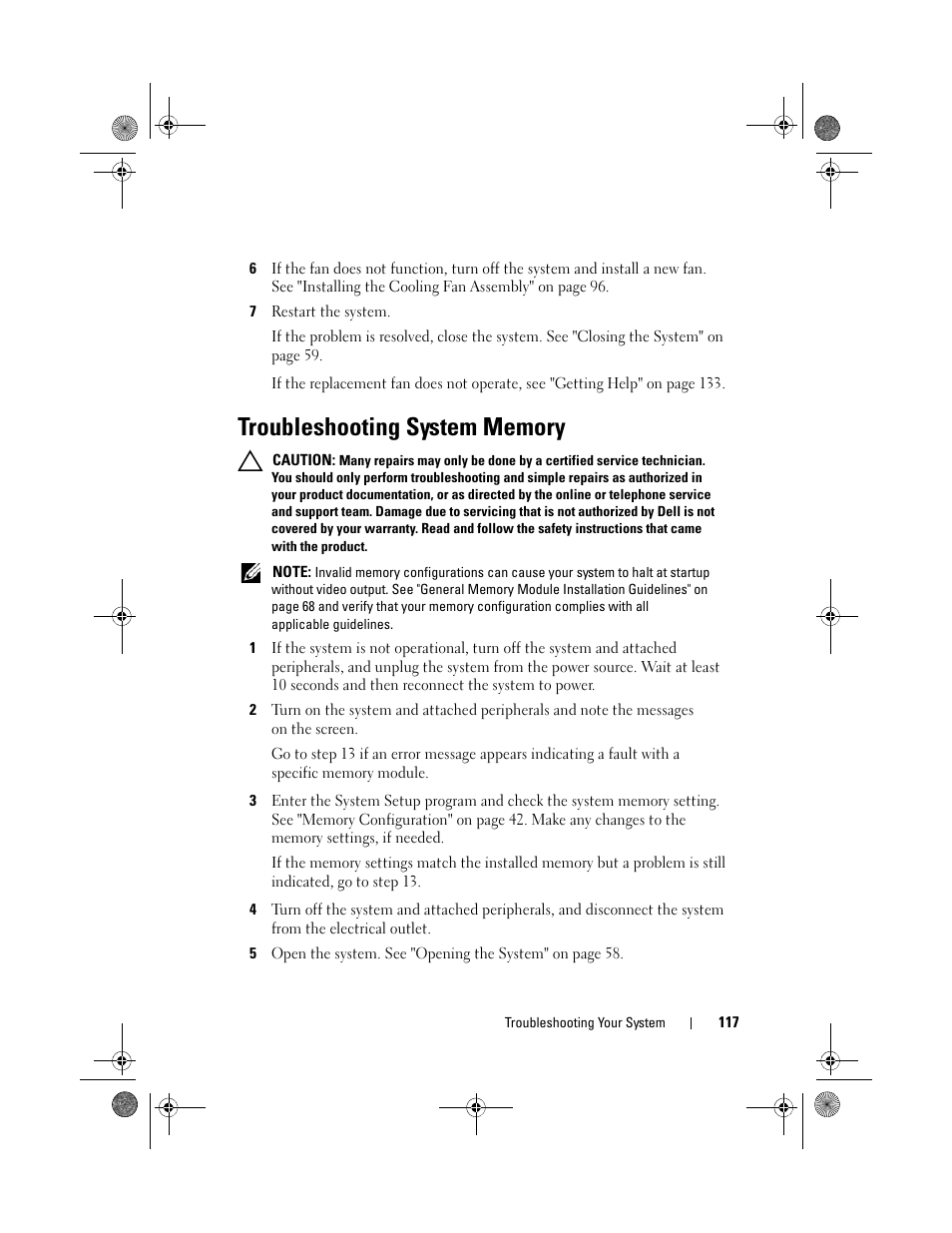 Troubleshooting system memory, See "troubleshooting system memory | Dell PowerEdge C2100 User Manual | Page 121 / 144