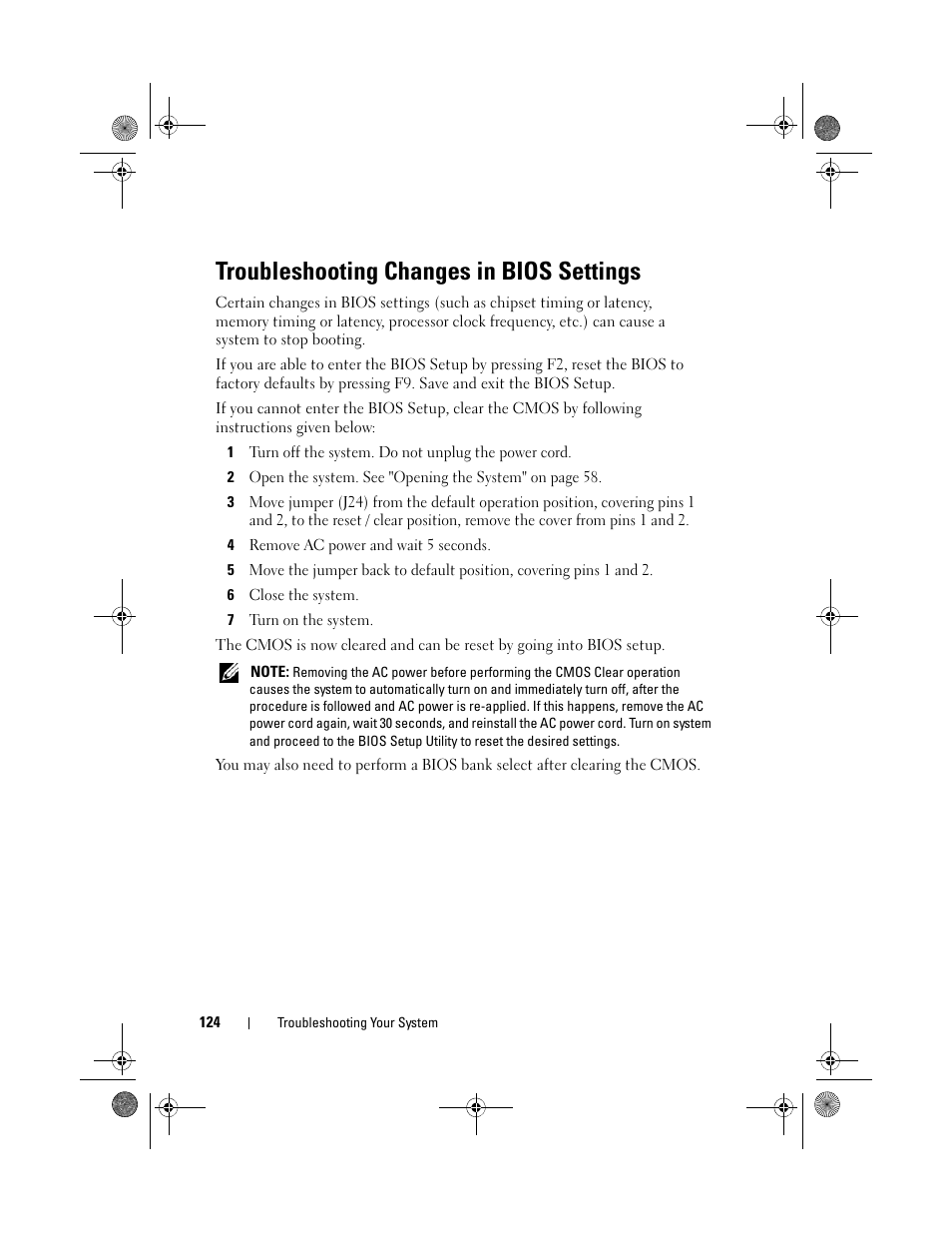 Troubleshooting changes in bios settings | Dell PowerEdge C2100 User Manual | Page 128 / 144