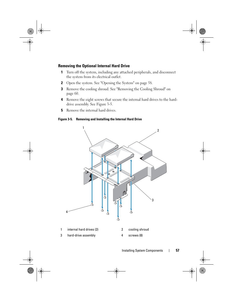 Removing the optional internal hard drive | Dell PowerEdge C2100 User Manual | Page 61 / 144