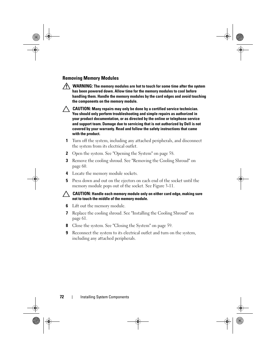 Removing memory modules | Dell PowerEdge C2100 User Manual | Page 76 / 144
