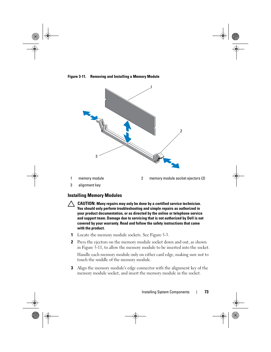 Installing memory modules, E figure 3-11 | Dell PowerEdge C2100 User Manual | Page 77 / 144