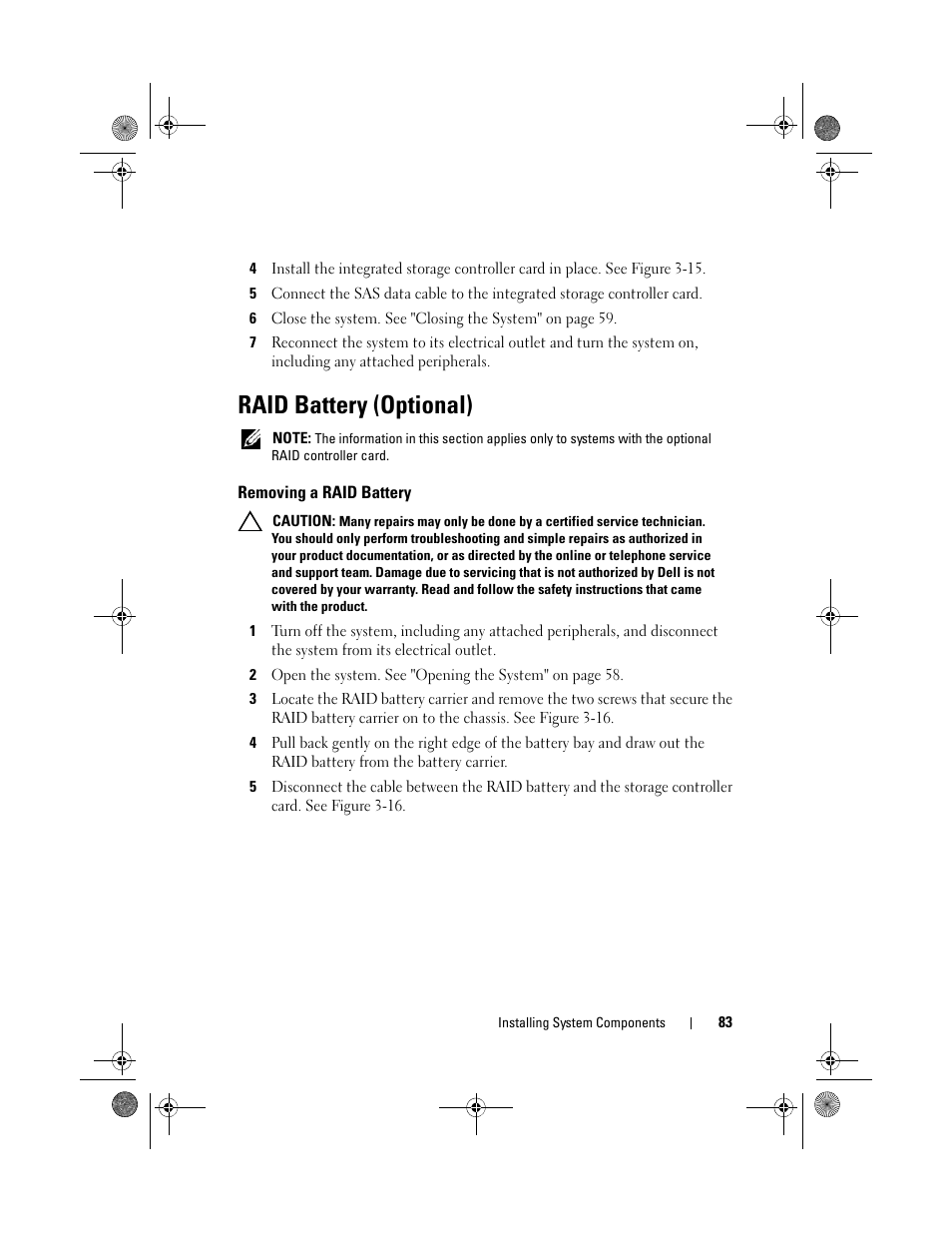 Raid battery (optional), Removing a raid battery | Dell PowerEdge C2100 User Manual | Page 87 / 144