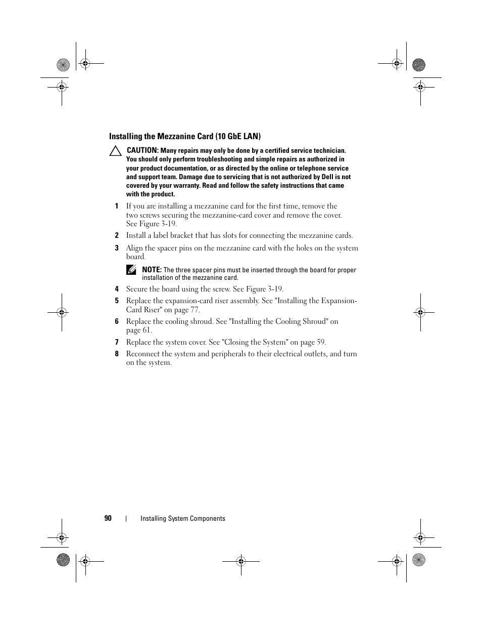 Installing the mezzanine card (10 gbe lan) | Dell PowerEdge C2100 User Manual | Page 94 / 144