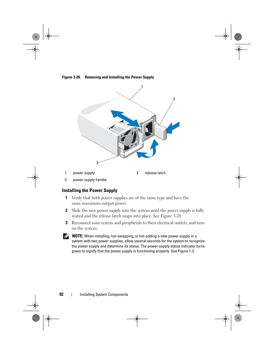 Installing the power supply | Dell PowerEdge C2100 User Manual | Page 96 / 144