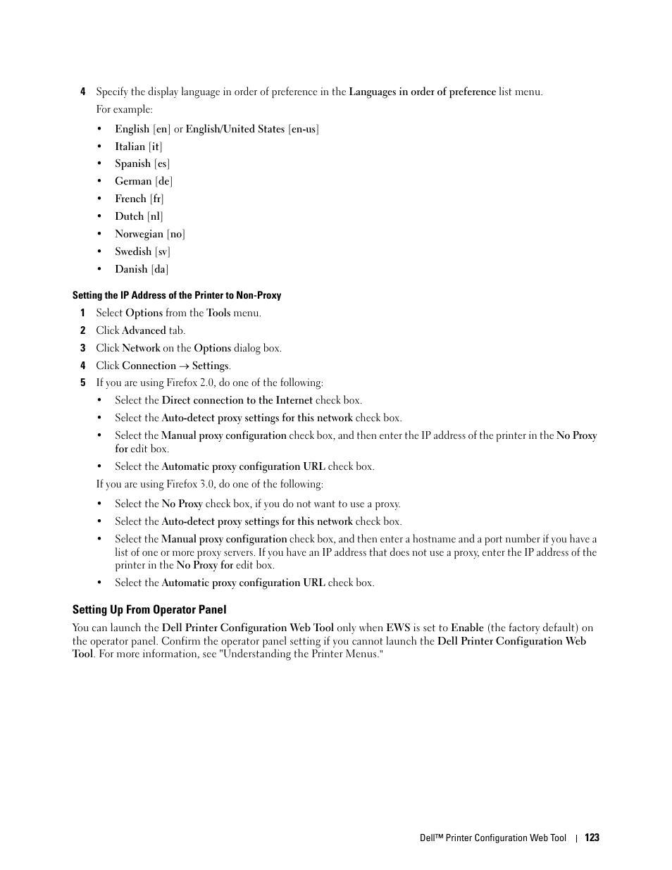 Setting up from operator panel | Dell C3760n Color Laser Printer User Manual | Page 125 / 412