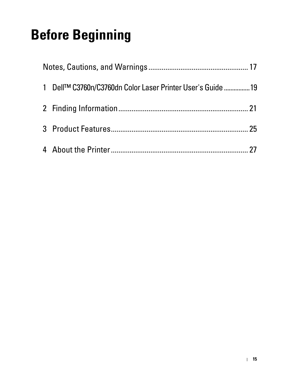 Before beginning | Dell C3760n Color Laser Printer User Manual | Page 17 / 412