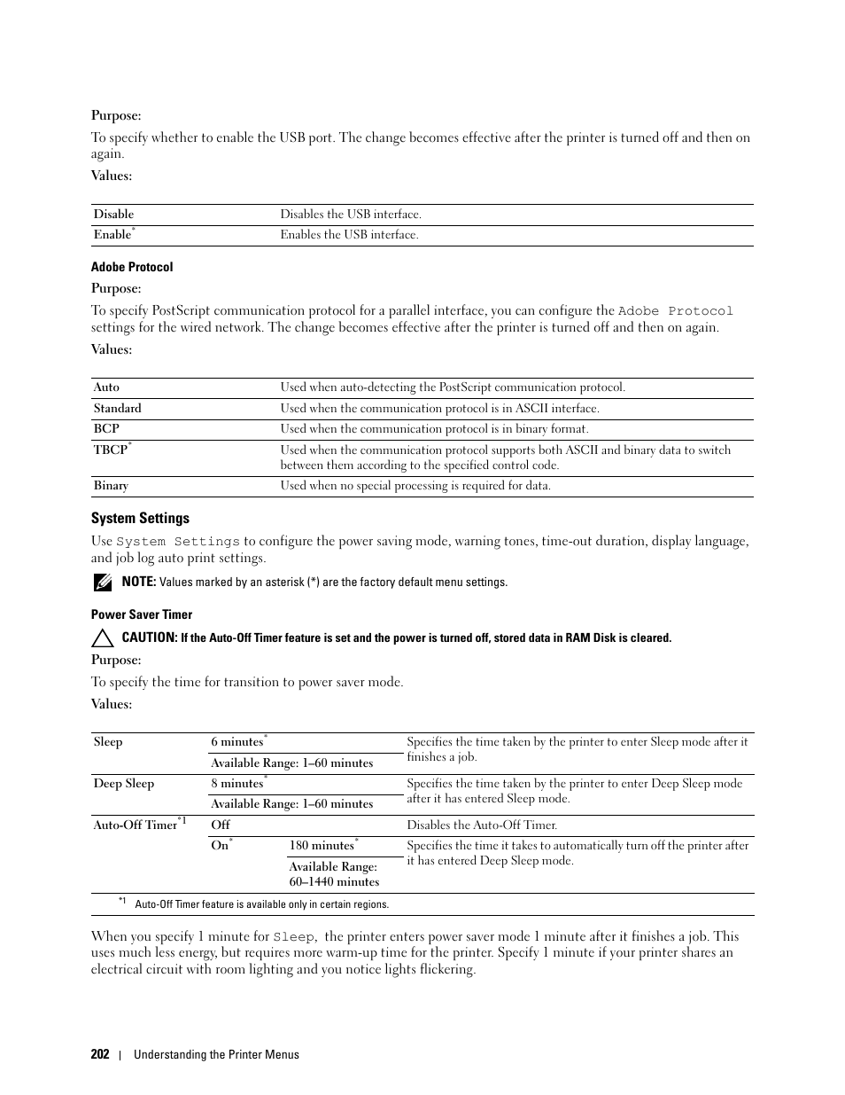 System settings | Dell C3760n Color Laser Printer User Manual | Page 204 / 412
