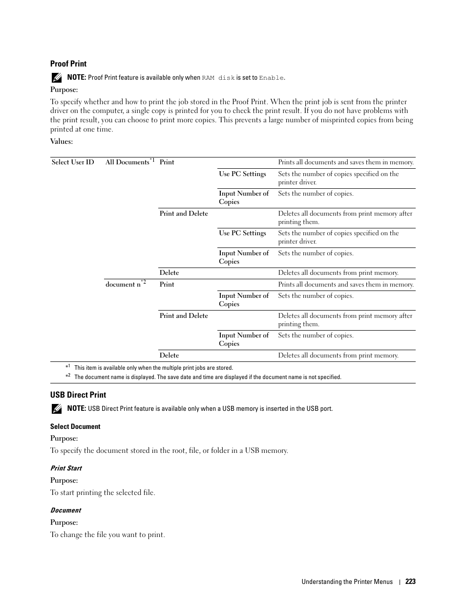 Proof print, Usb direct print | Dell C3760n Color Laser Printer User Manual | Page 225 / 412