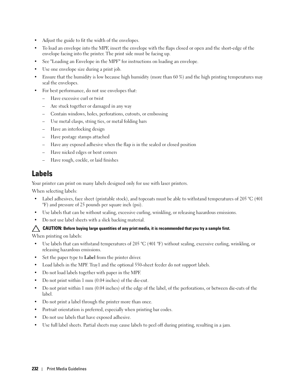 Labels | Dell C3760n Color Laser Printer User Manual | Page 234 / 412