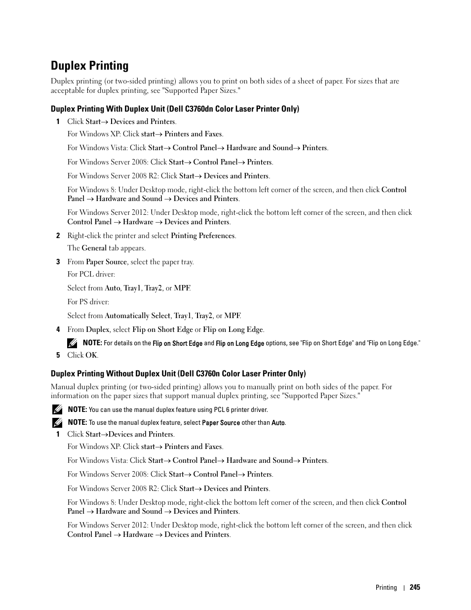 Duplex printing | Dell C3760n Color Laser Printer User Manual | Page 247 / 412